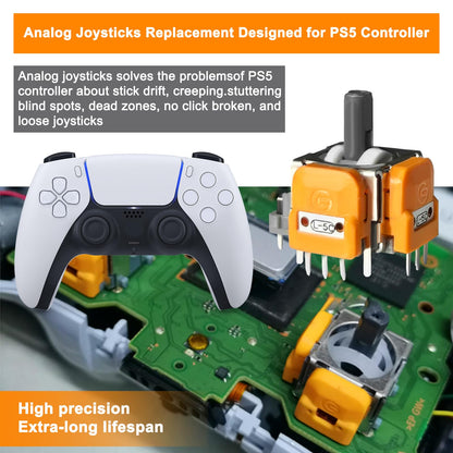 HLRAO 10PCS Hall-Effect Joysticks for PS5 Controller - 3D Analog Sensor Thumb Sticks - Yellow Replacement Parts