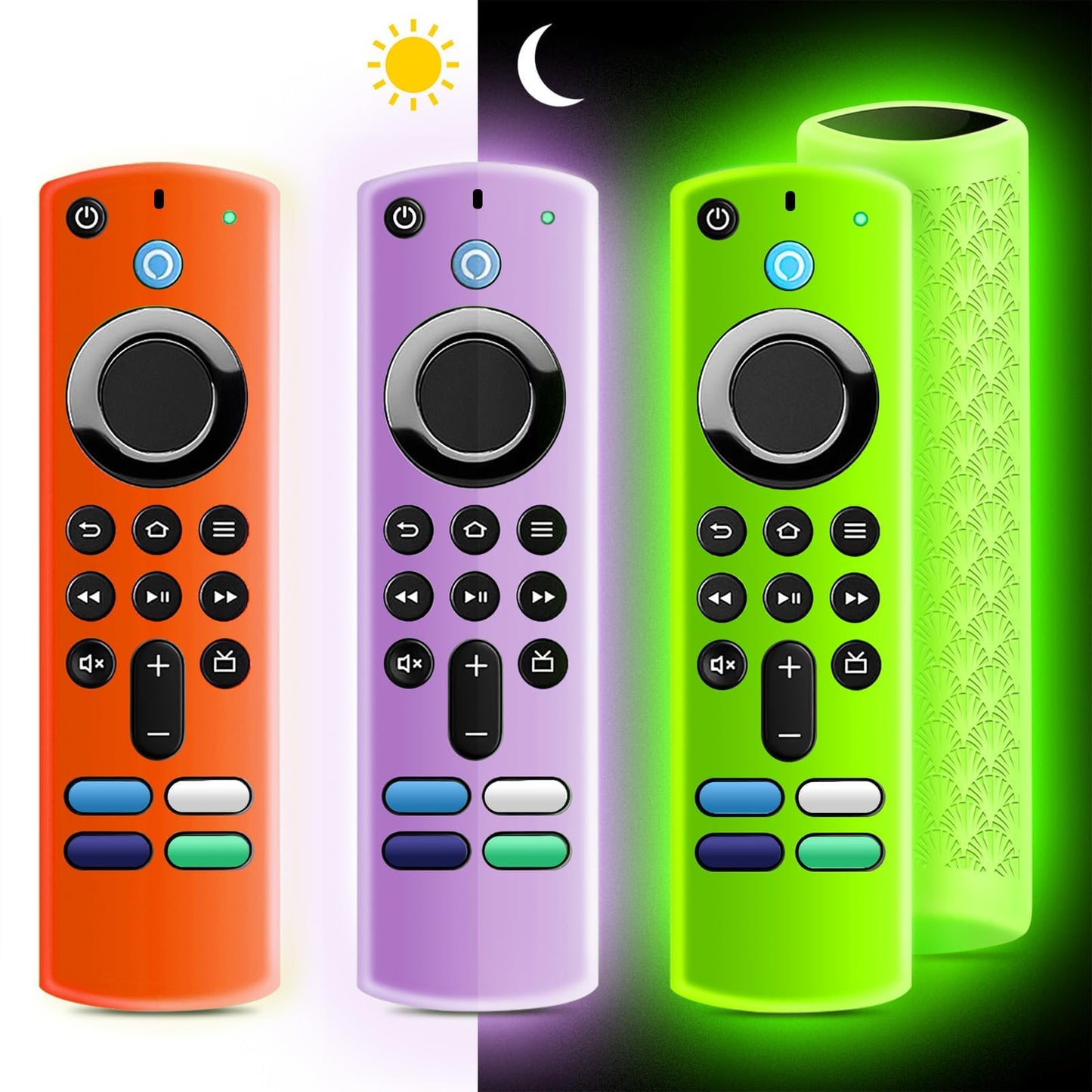 (3 Pack) ONEBOM Silicone Protective Remote Case Cover  Silicone Control Cover Skin| Glow in The Dark(Green&Purple&Orange)