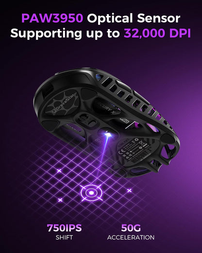 GravaStar Mercury X Pro Wireless Gaming Mouse - 32,000 DPI, 8K Dongle, 8,000Hz Polling Rate, RGB Lighting, Black, 49g