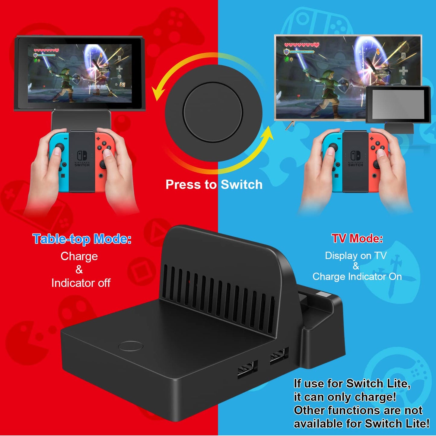 Ponkor Docking Station for Nintendo Switch/OLED - Portable USB 3.0 Charger, Model WG221A, No Cords Included
