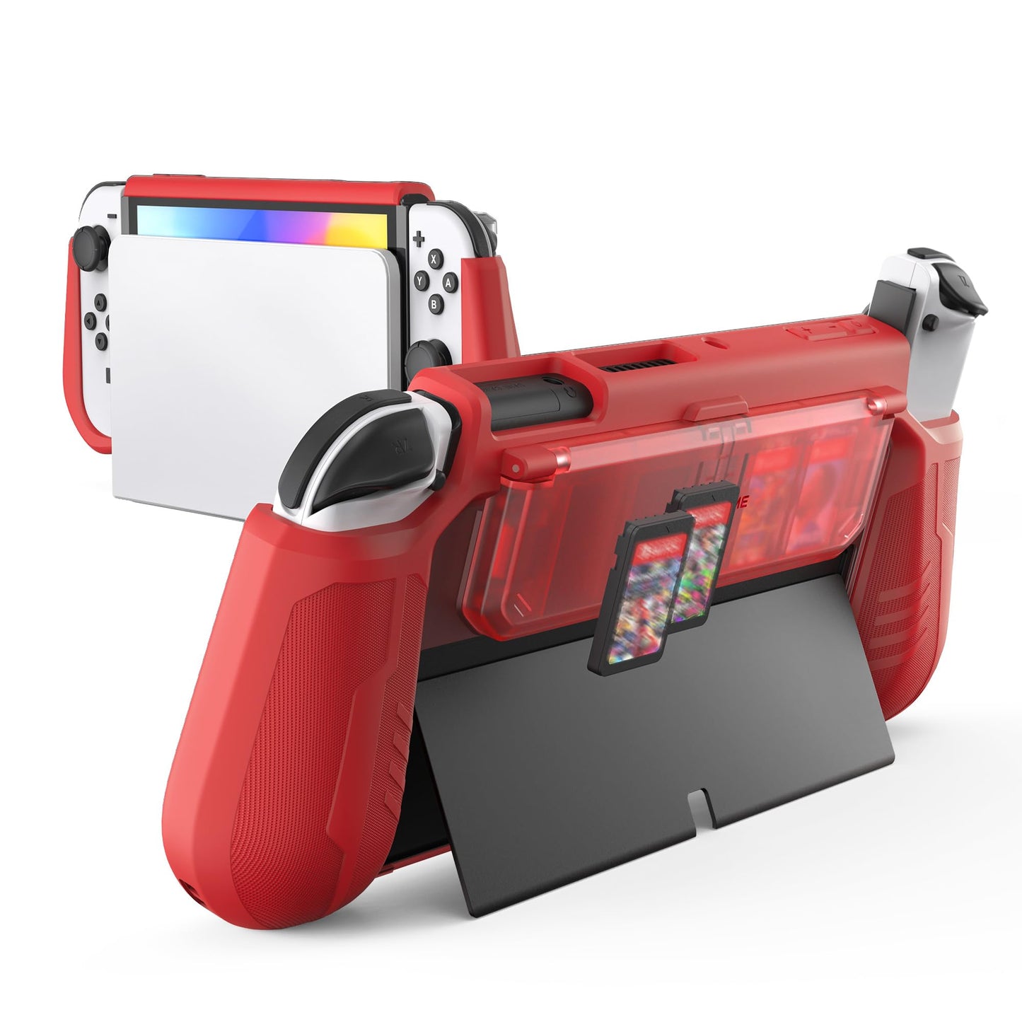 KIWIHOME Dockable Case for Nintendo Switch OLED 2021 with 4 Flip Game Storage sections  TPU Grip Portable Protective Case Cover Accessories Compatible with 7 Inch and Joy-Con Controller  Red