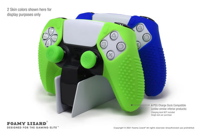 Foamy Lizard PS5 Controller Grip Cover | Anti-Slip Silicone Gel, Green, Model FL-PS5-DS-SKINSET-GREEN, Includes 8 Thumb Grip Caps