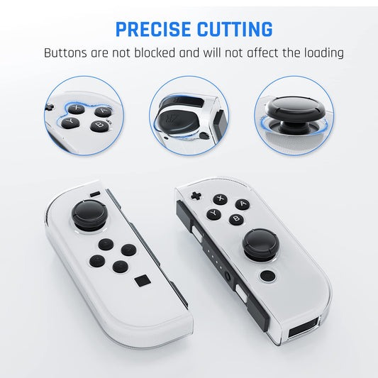 RHOTALL Soft TPU Clear Shell Case for Nintendo Switch/OLED Joycon - Transparent Cover with 6 Thumb Caps