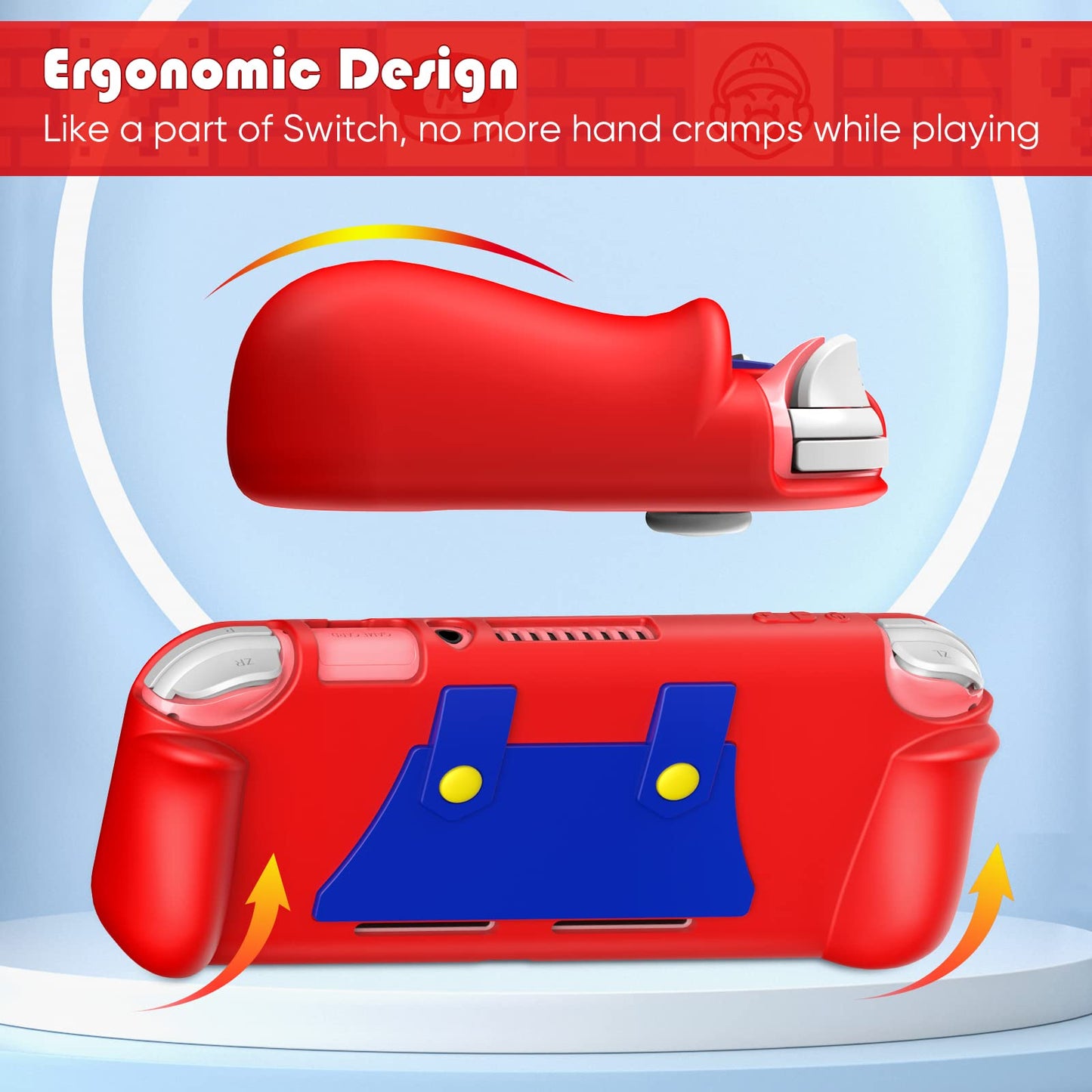 KENOBEE Silicone Case for Nintendo Switch Lite - Ergonomic Grip, Shock-Absorption, Anti-Scratch, Mario Red, Model KDAD001