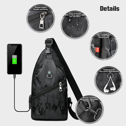 Xishwon Sling Crossbody Backpack for Nintendo Switch, Waterproof, USB Charging Port, Black, Model X-2