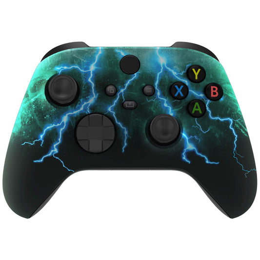 eXtremeRate Custom Shell for Xbox Series X & S Controller, Green Storm Thunder Replacement Cover Front Housing Cover for Xbox Co