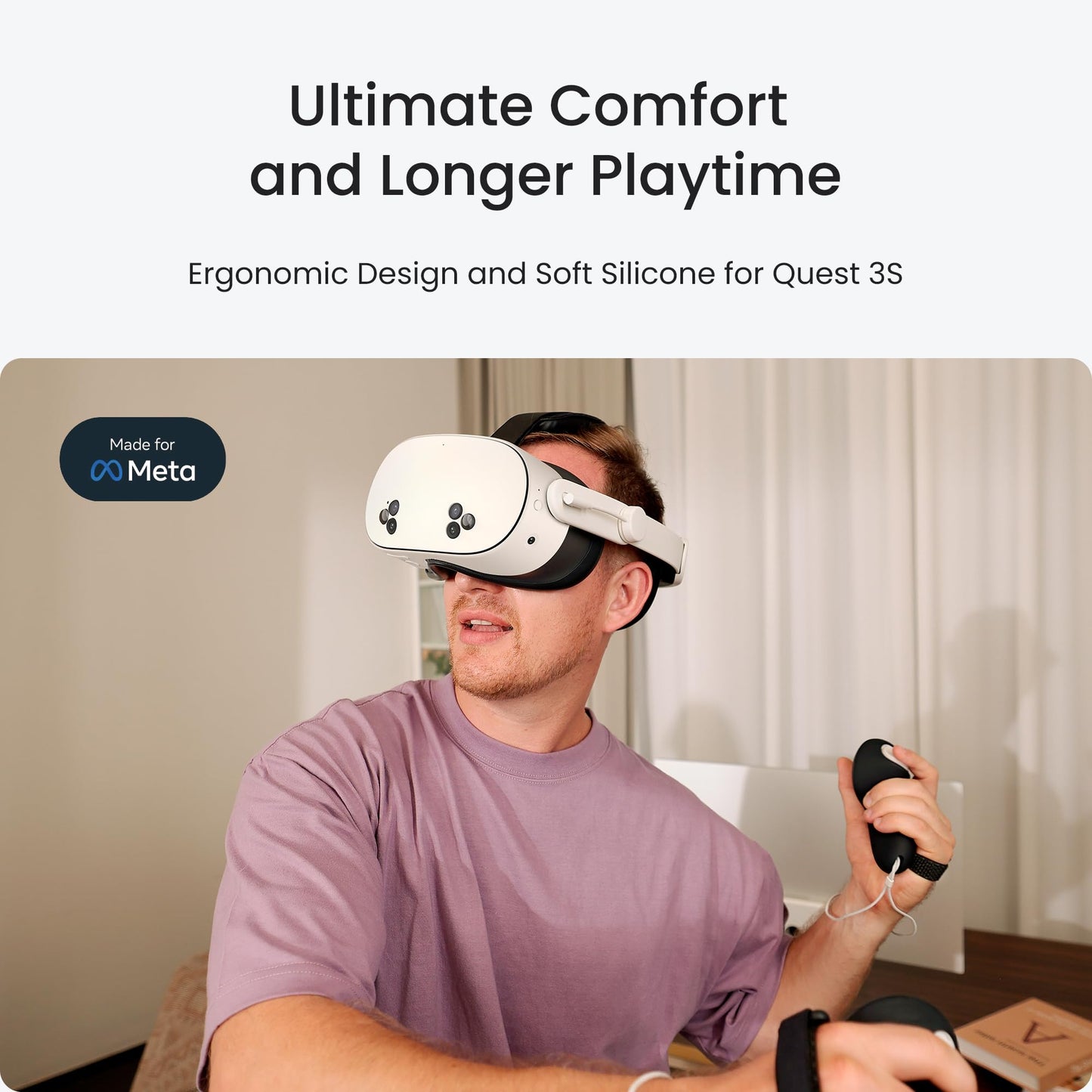 KIWI design F4 Silicone Facial Cover for Meta Quest 3S, Black, Model Q7-2P, Not Compatible with Quest 3