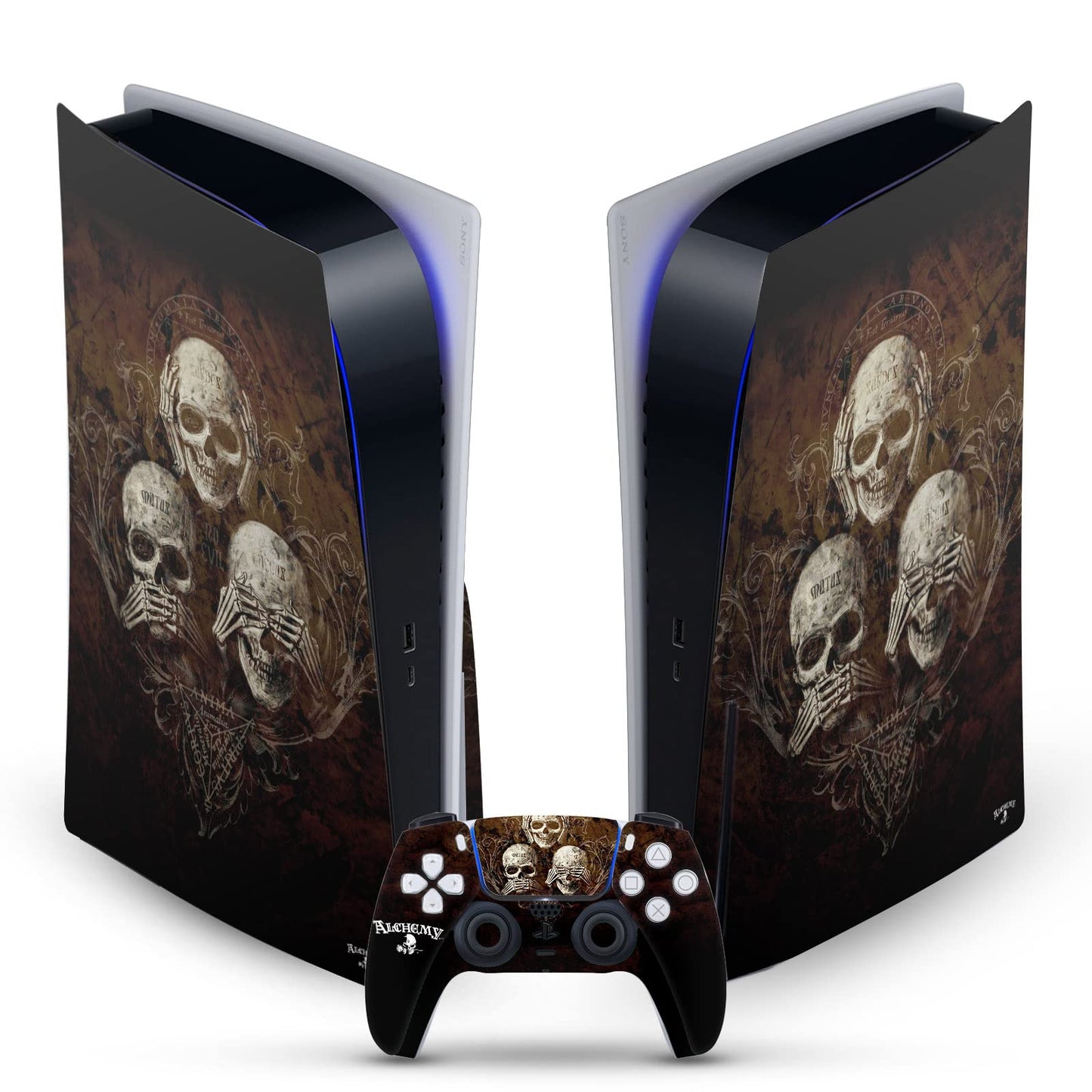 Head Case Designs Officially Licensed Alchemy Gothic No Evil Three Skull Gothic Vinyl Faceplate Gaming Skin Decal Compatible With Sony PlayStation 5 PS5 Disc Edition Console & DualSense Controller