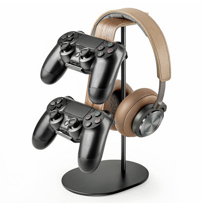 QinCoon Gaming Controller & Headset Stand, Aluminum & Wood, Black, Universal for PS5, PS4, Xbox One, Nintendo Switch