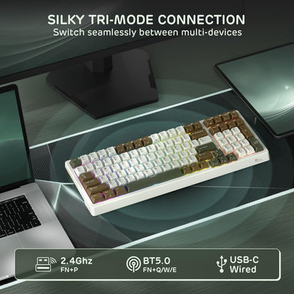 RK ROYAL KLUDGE F99 Wireless Mechanical Keyboard - Tri-Mode, Hot Swappable, RGB Backlit, Silent Purple Switch, Palm Green