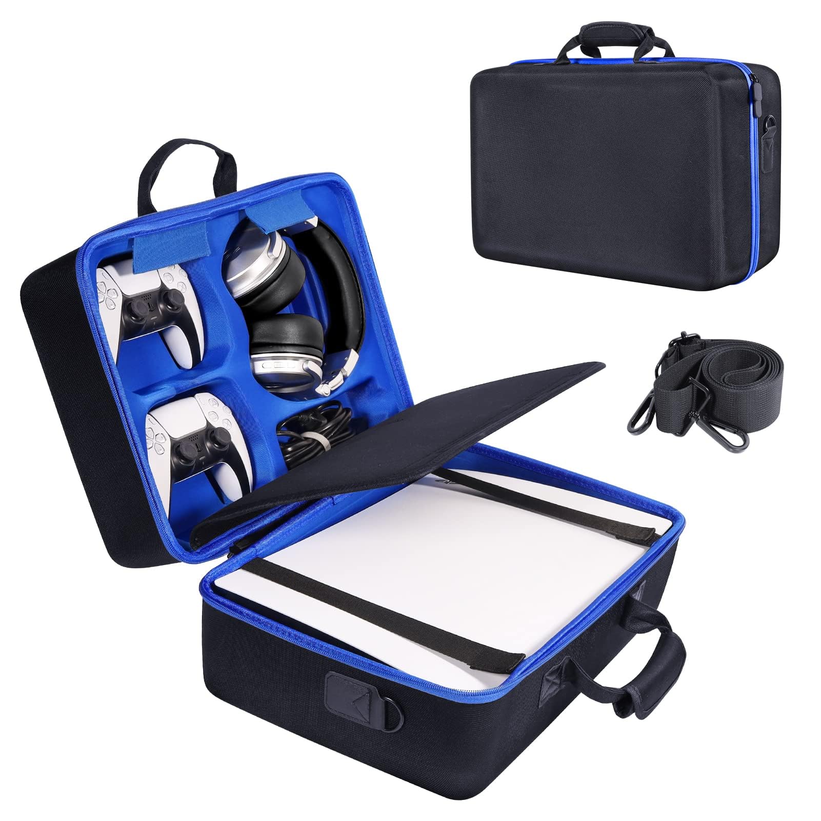 ZORETCO Hard Shell Carrying Case for PS5 - Black Blue, Travel Case for Console & Controllers, Model ZPS