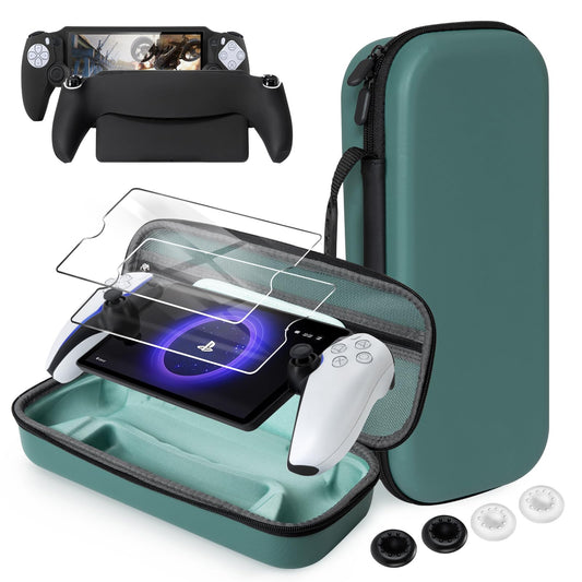 CoBak Hard Carrying Shell Case for PlayStation Portal Remote Player - with 2 Screen Protector  1 Grip Case  4 Thumb Grip Caps  Hard Outer Cover for PS5 Portal  Deep Green