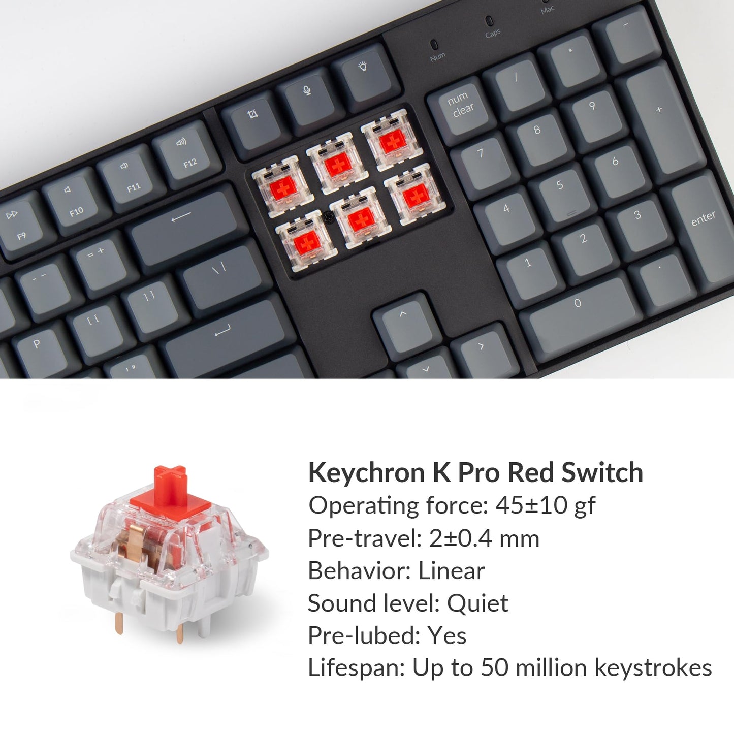 Keychron K10 Bluetooth Mechanical Gaming Keyboard - 104 Keys, Gateron Red Switch, White LED Backlight, USB-C for Mac & Windows