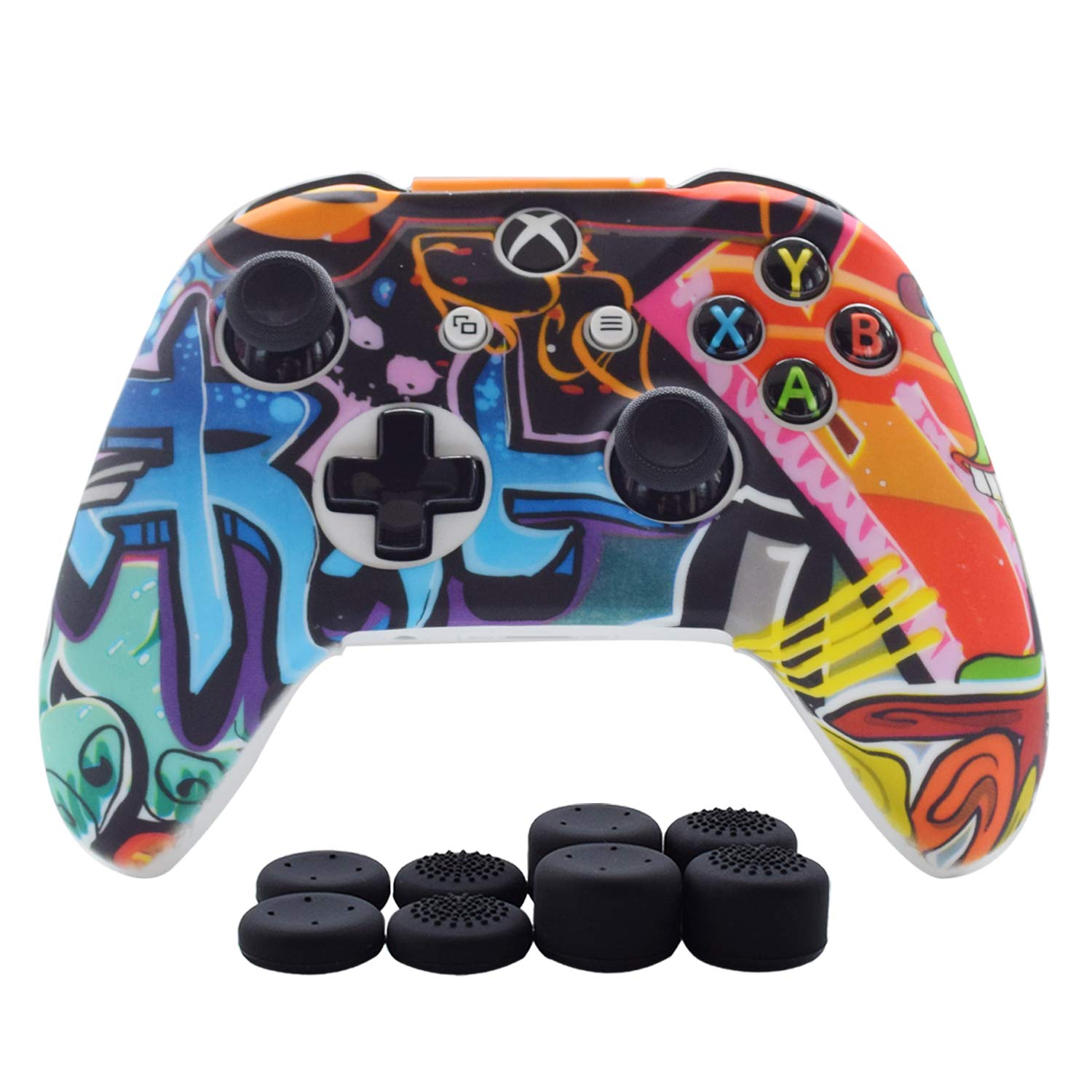 Hikfly Silicone Gel Cover for Xbox One/Xbox One S/Xbox One X Controller - White Octopus with 8 Thumb Grip Caps