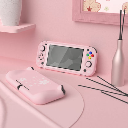 PlayVital ZealProtect Case for Nintendo Switch Lite, Hard Shell Ergonomic Grip, Screen Protector & Caps, Cherry Blossoms Petals
