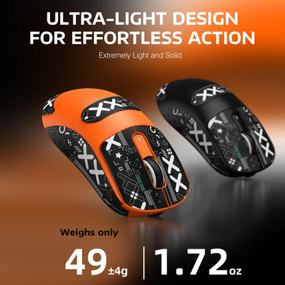 MANBASNAKE Attack Shark X3 Wireless Gaming Mouse - Ergonomic, 49g, 26K DPI, 200h Battery Life, Orange & Griptape