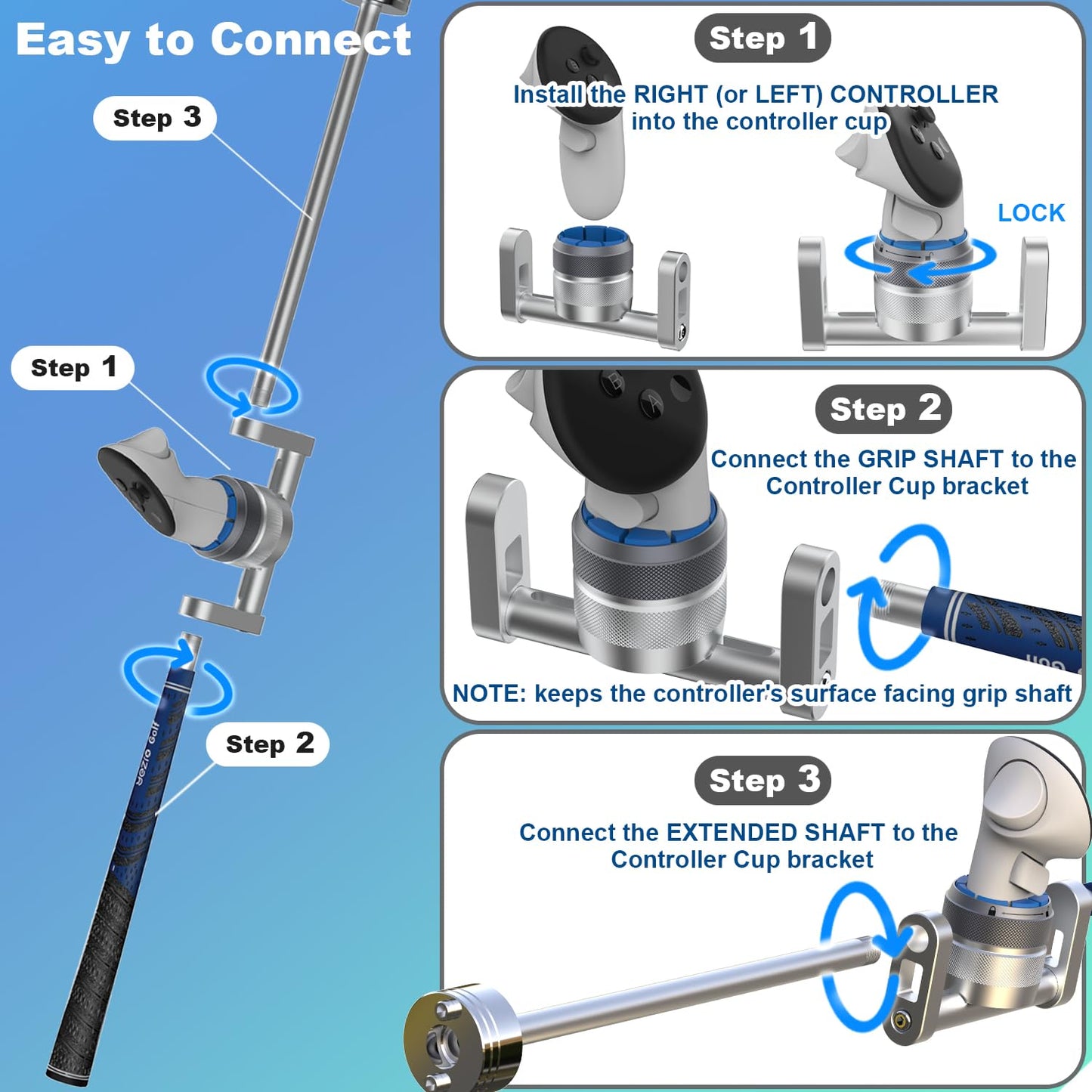 YEZRO 26” Golf Club Attachment for Meta Quest 3/3S - Adjustable Weighted Handle, Black, Compatible with Right/Left Hand