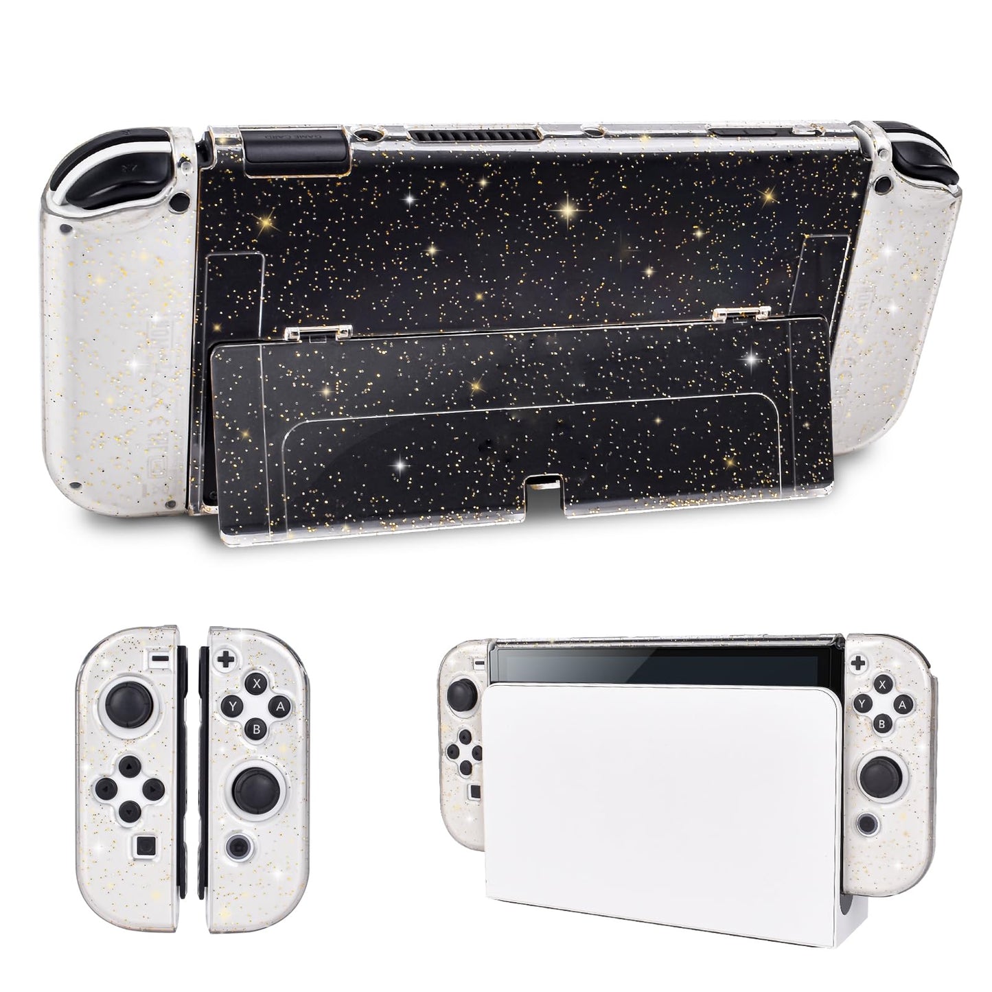 DLseego Protective Glitter Case Compatible with Switch OLED Console - Updated Version  Bling Soft TPU Cover with Shock-Absorption and Anti-Scratch Design - Golden Crystal