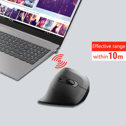 YOCUNKER USB Rechargeable Wireless Vertical Mouse - Ergonomic 6 Buttons, L Size, Black, Reduces Wrist Strain, Compatible with Mac/PC/Laptop