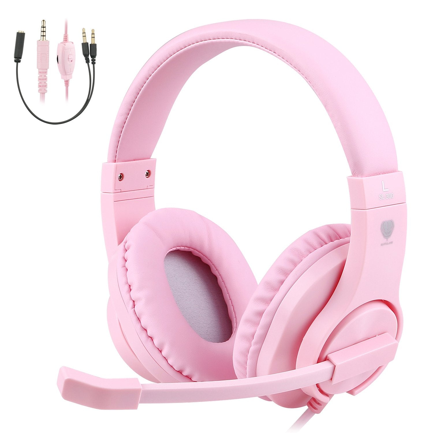 BlueFire Kids Over-Ear Headphones with Microphone, Volume Control, 3.5mm Stereo, Pink, Model CW63BF for Online School, Gaming
