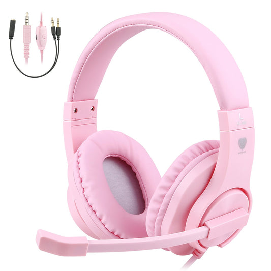 BlueFire Kids Over-Ear Headphones with Microphone, Volume Control, 3.5mm Stereo, Pink, Model CW63BF for Online School, Gaming