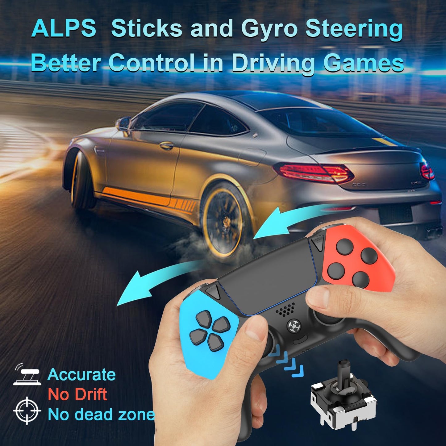 ZawWont Wireless PS4 Controller with 2 Back Paddles, Turbo, Compatible with Luna, PC, Fire Stick, No Drift ALPS Joystick, Model 198-5