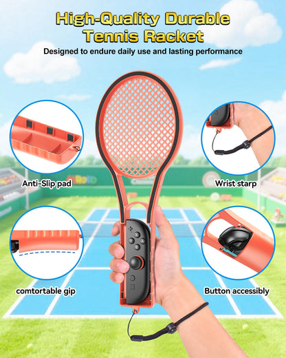 FYOUNG Tennis Racket for Nintendo Switch 2 Joy-Cons, Orange and Blue Hand Grips, Compatible with Switch 1/OLED, 2 Packs