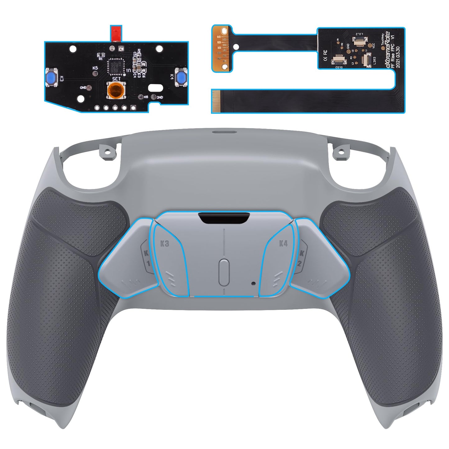 eXtremeRate Classic Gray Rubberized Grip Programable RISE4 Remap Kit for PS5 Controller BDM-010 & BDM-020  Upgrade Board & Redesigned New Hope Gray Back Shell & 4 Back Buttons for PS5 Controller