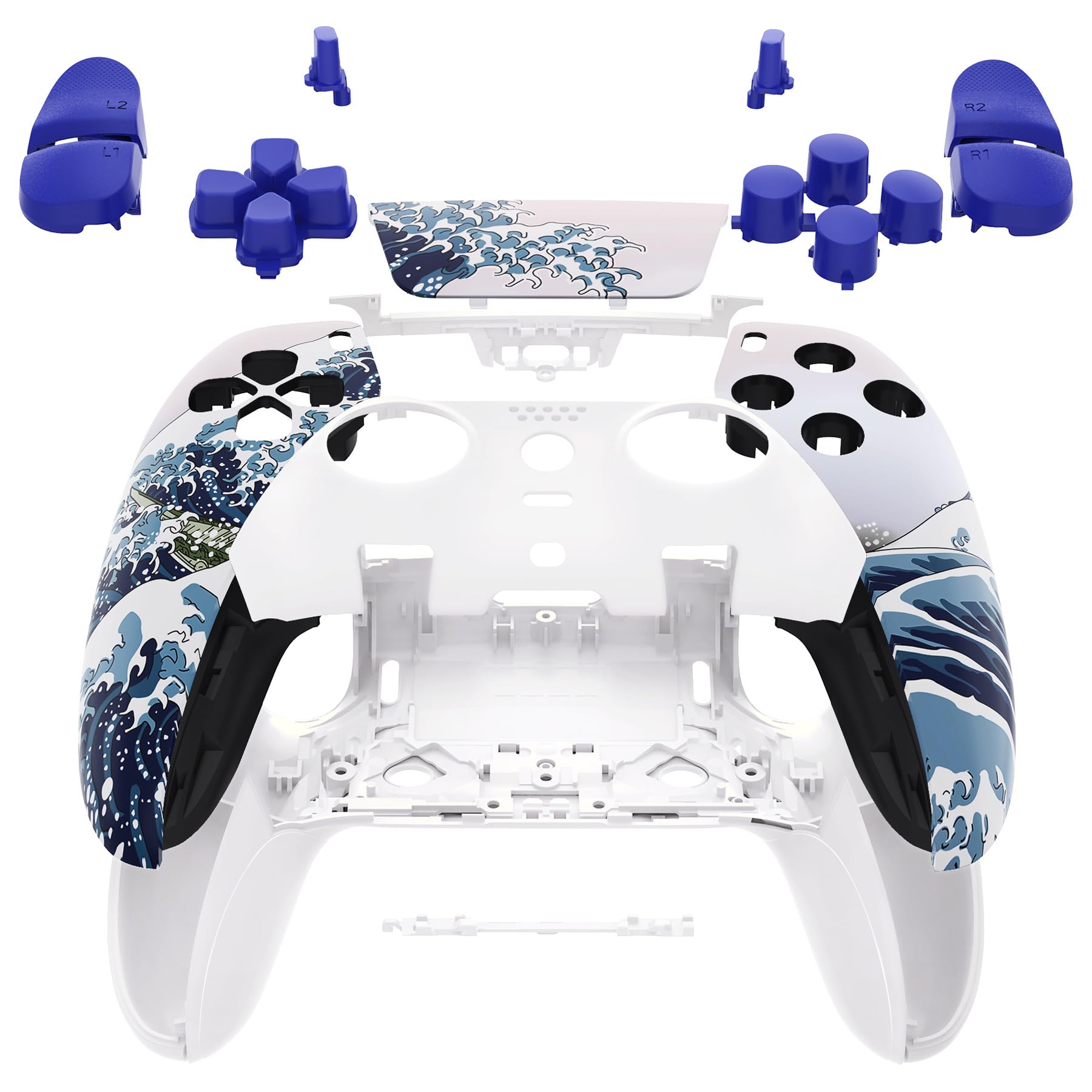 eXtremeRate Full Set Shell with Buttons Touchpad Cover Compatible with ps5 Edge Controller  The Great Wave Replacement Decorative Trim Shell Front Back Plates Compatible with ps5 Edge Controller