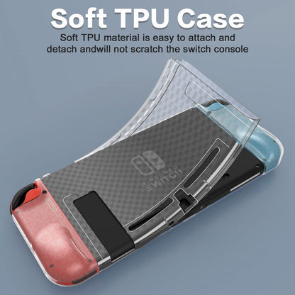HEYSTOP Switch Case with Screen Protector for Nintendo Switch, Clear TPU, Includes 6 Thumb Grip Caps, Model AS-TPUCase-G