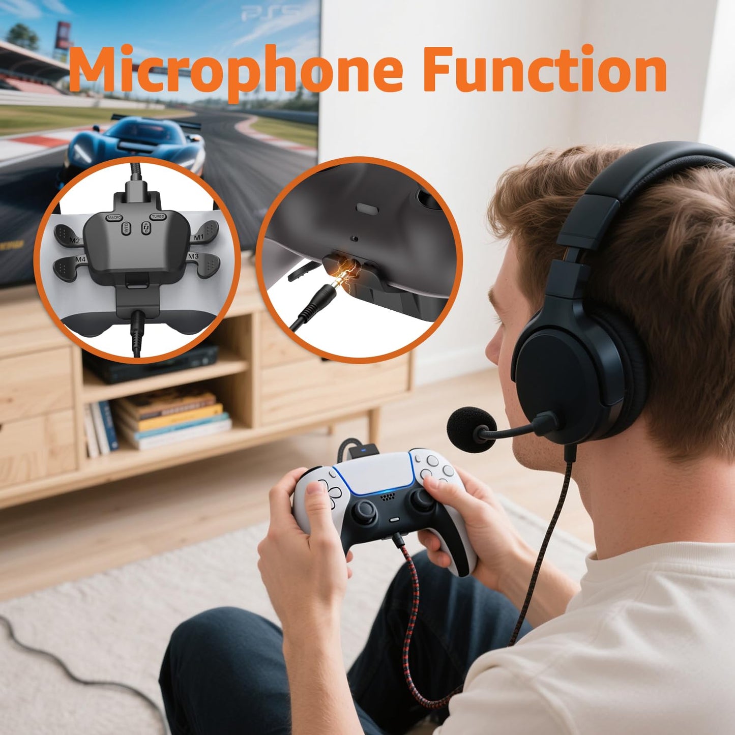 GMVOX PS-5 Controller Paddles with MIC, 4 Programmable Buttons, Combo/Turbo/Remapping, Plug & Play, Black