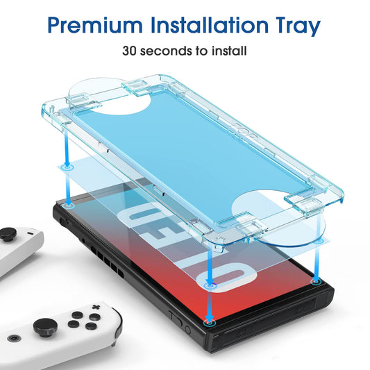 amFilm Tempered Glass Screen Protector for Nintendo Switch OLED (2021) - 2-Pack, Auto Alignment Kit, Bubble Free, Transparent