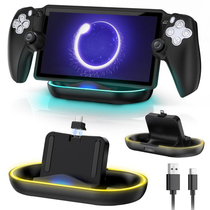 FYOUNG Charger Station for PlayStation Portal - Case Friendly, RGB Light, USB Type C, Model PSP16B, Black