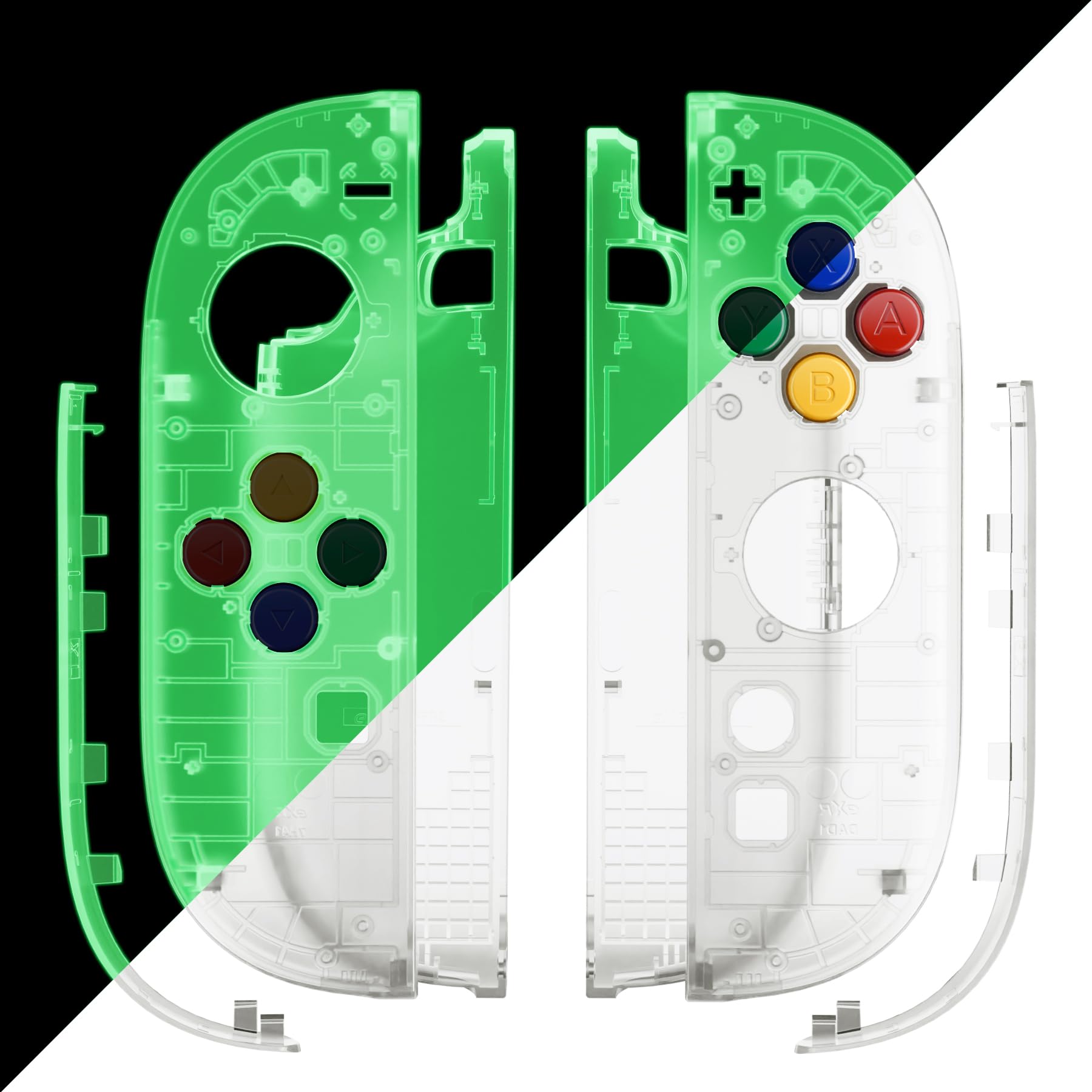 eXtremeRate Replacement Shell Buttons for Joycon 2  Housing Faceplate Case + Decorative Strips + ABXY Direction Keys + Tools for Nintendo Switch 2 Controller - Essence Version - Glow in Dark - Green