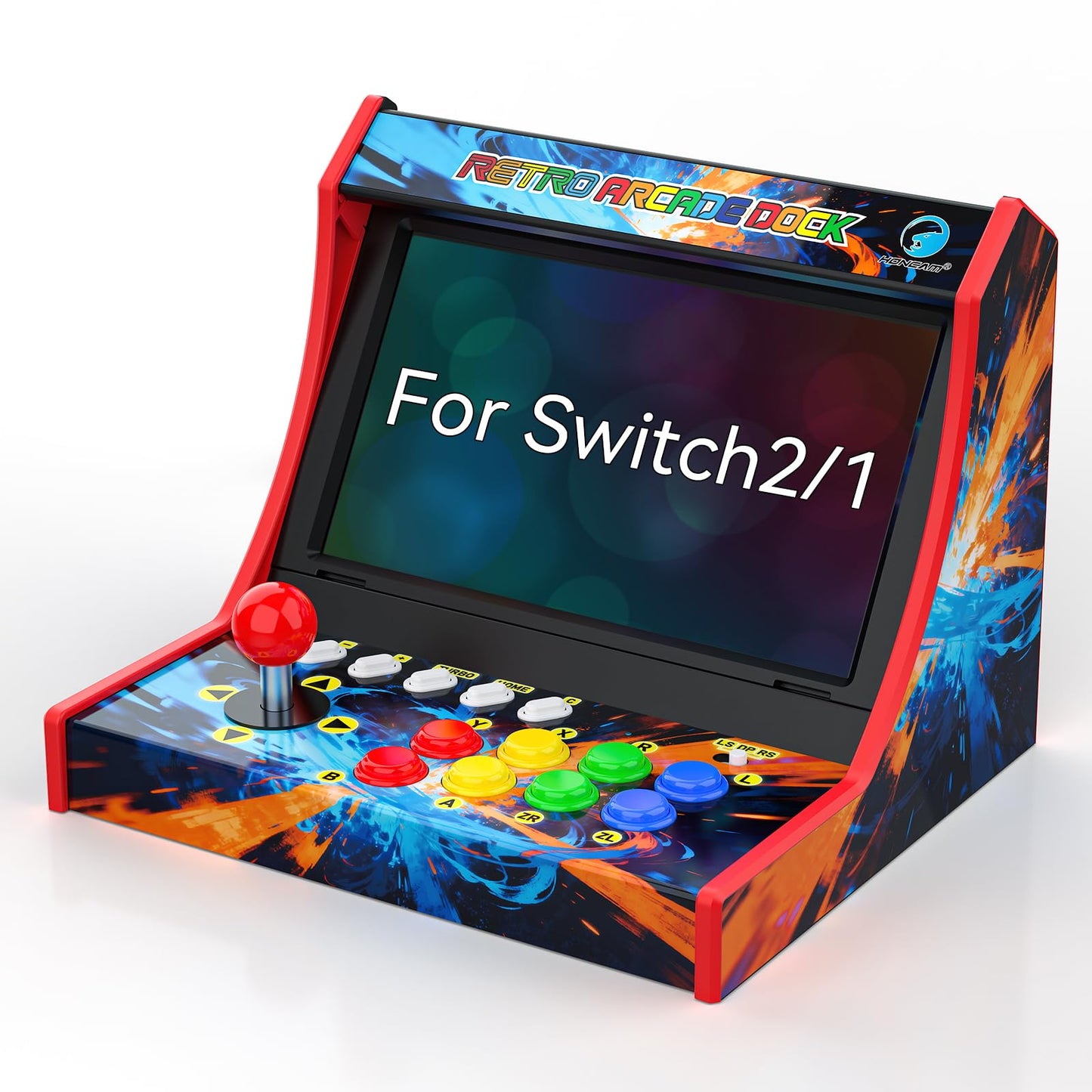 Retro Arcade Stick for Switch 2/OLED/Switch Mini Arcade Machine Cabinet with 12 Game Card Slots & SD Card Support Turbo (neon)