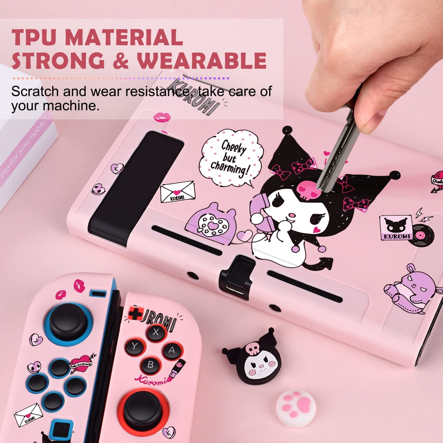 DLseego Switch Protective Case - Soft TPU, Shockproof, Scratch Resistant, Pink Rabbit Design with Bunny & Cat Paw Thumb Grips