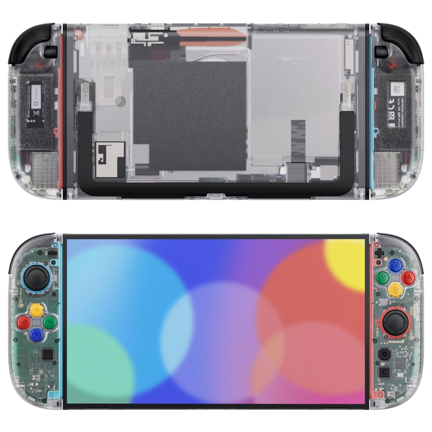 eXtremeRate DIY Replacement Shell Buttons for Nintendo Switch 2  Custom Console Rear Back Plate + Controller Faceplate with Decorative Strips ABXY Direction Keys for Joycon 2 - Essence Version - Clear