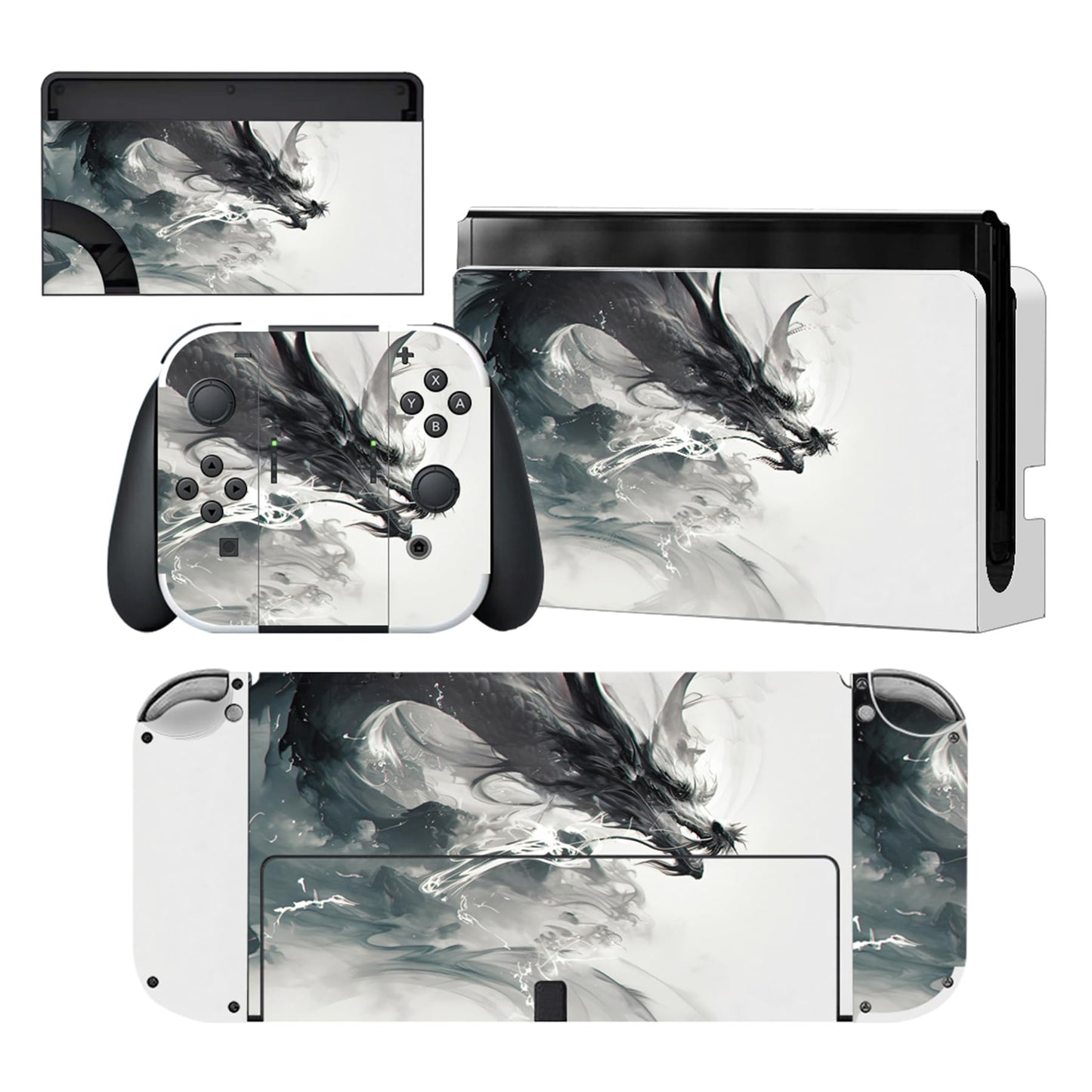 PlayVital for Nintendo Switch OLED Skins Full Set - No-Residue Protective Vinyl Decal Wrap Sticker for Switch OLED Console  Dock  Joycon & Hand Grips - Ink Spirit Dragon