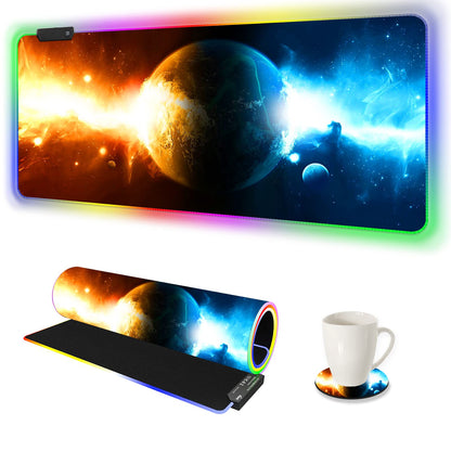 ARTSO RGB Gaming Mouse Pad XXL 35.4x15.7 inch, 14 Lighting Modes, Non-Slip Rubber Base, Universe Space Starry Sky