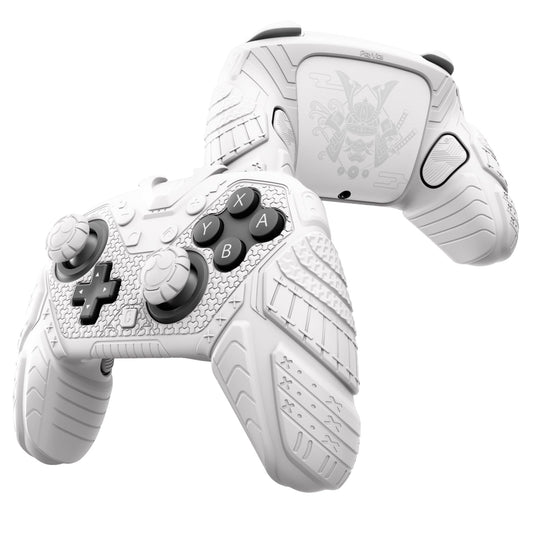 PlayVital for Nintendo Switch 2 Pro Controller Skin Cover - Samurai Armor Edition Silicone Case for Switch 2 Pro Controller with Back Button Caps & Thumb Grip & Sticker  Shockproof - White