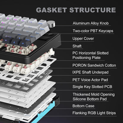 CC MALL M75 75% Mechanical Keyboard, Hot Swappable, RGB Backlit, PBT Keycaps, White and Black