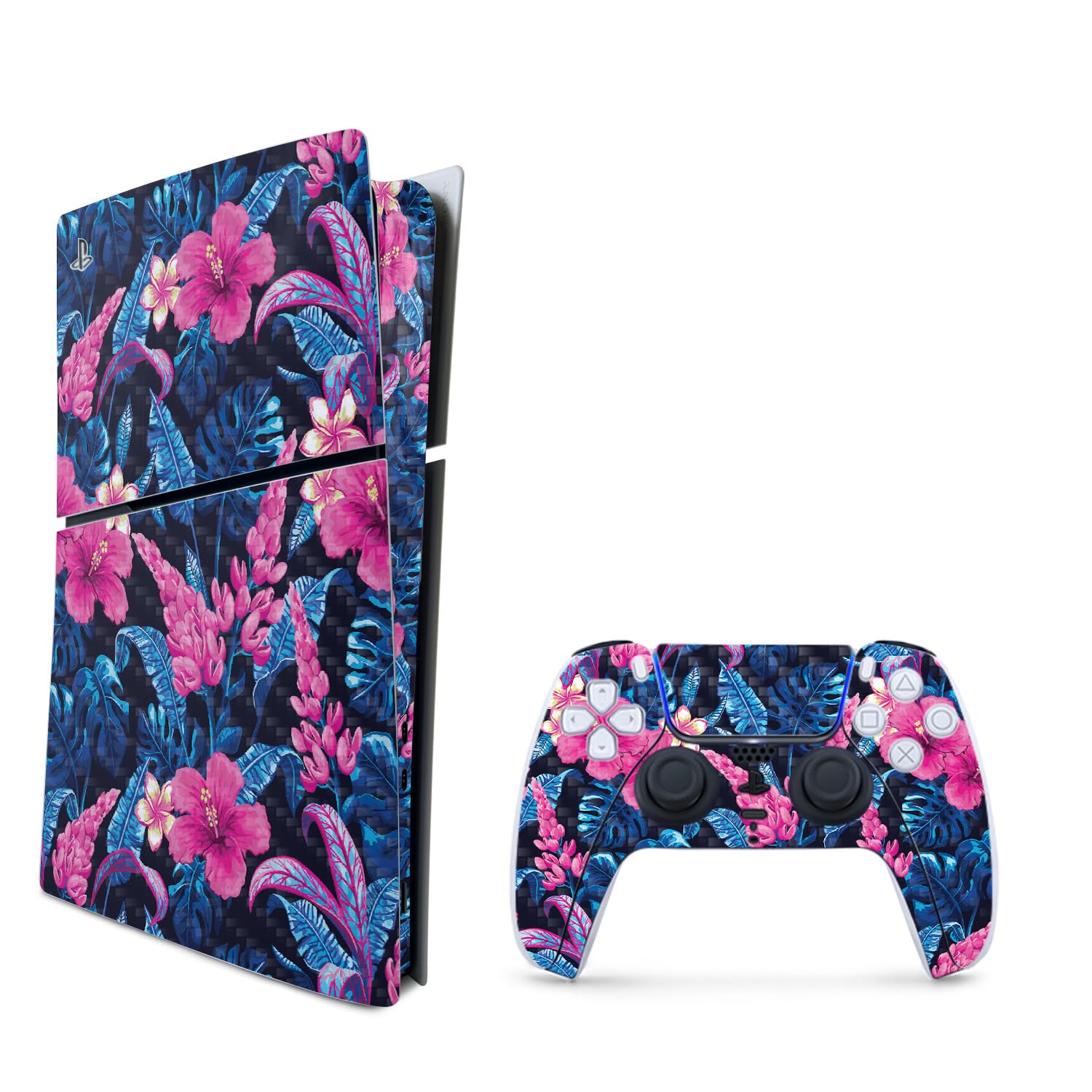 MightySkins Carbon Fiber Skin for PS5 Playstation 5 Slim Digital Edition Bundle - Contrast Hibiscus Protective  Durable Textured Carbon Fiber Finish Easy to Apply Made in The USA