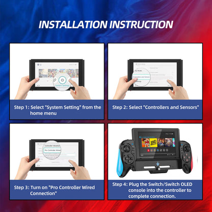 EcRonadX Switch Pro Controller for Nintendo Switch/OLED - Red & Blue, One-Piece Replacement for Joycon, Ideal for Bigger Hands