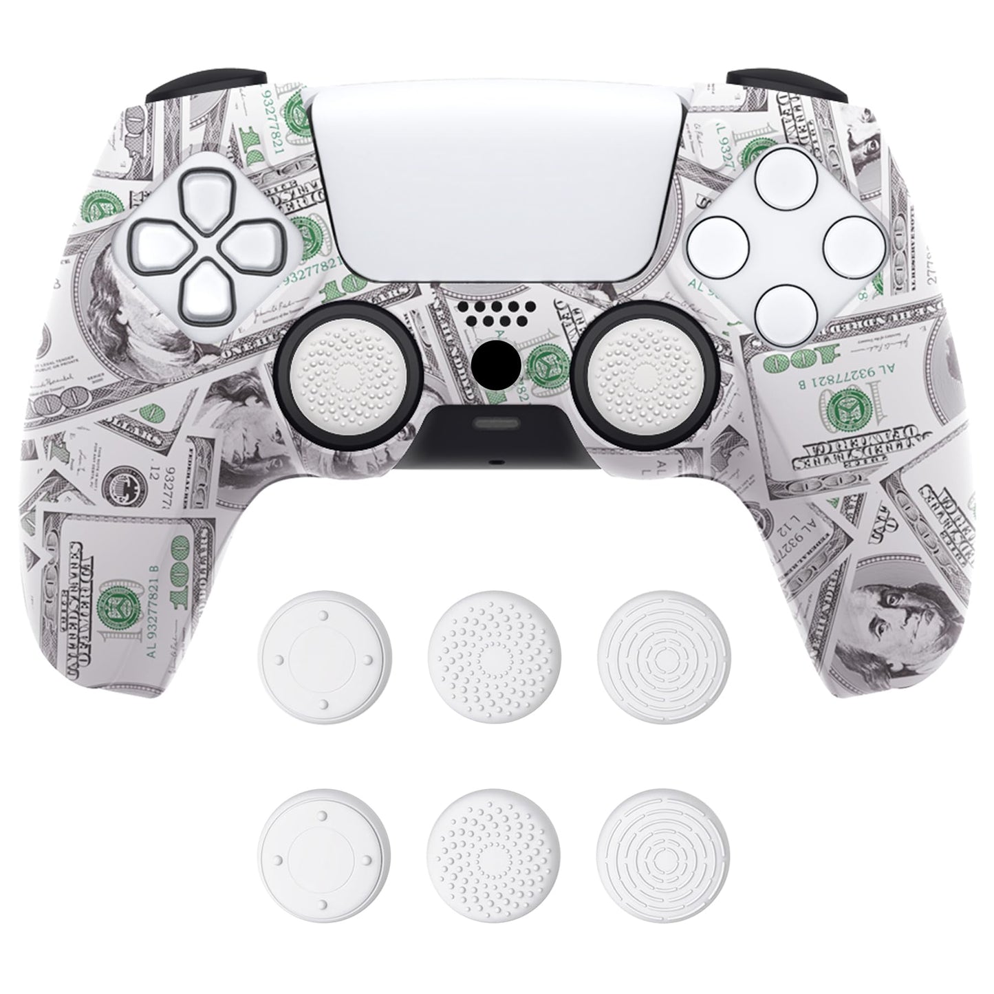 PlayVital Pure Series Dockable Model Anti-Slip Silicone Cover Skin for ps5 Controller  Soft Rubber Grip Case for ps5 Controller Fits with Charging Station with Thumb Grip Caps - 100 Cash Money Dollar