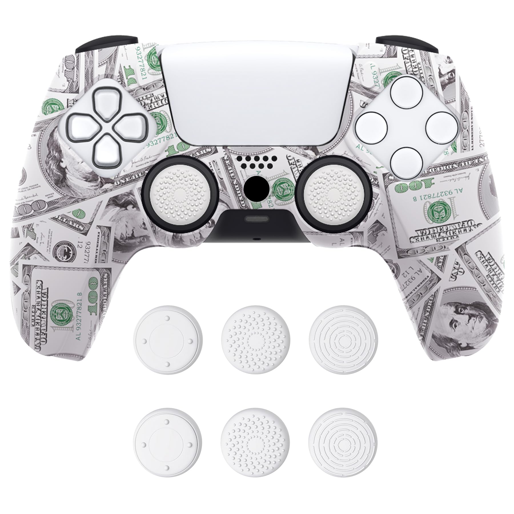 PlayVital Pure Series Dockable Model Anti-Slip Silicone Cover Skin for ps5 Controller  Soft Rubber Grip Case for ps5 Controller Fits with Charging Station with Thumb Grip Caps - 100 Cash Money Dollar