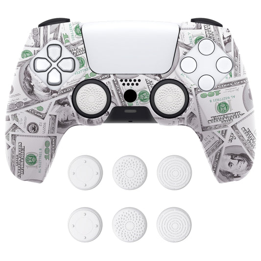 PlayVital Pure Series Dockable Model Anti-Slip Silicone Cover Skin for ps5 Controller  Soft Rubber Grip Case for ps5 Controller Fits with Charging Station with Thumb Grip Caps - 100 Cash Money Dollar
