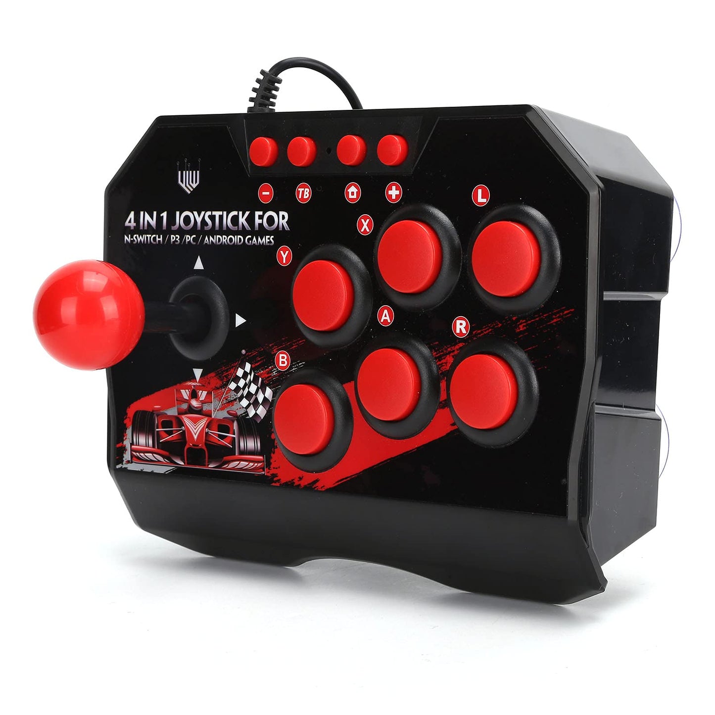 PUSOKEI Universal Nostalgia Fight Stick - Ergonomic USB Wired Joystick for PC/Switch/PS3, Black and Red