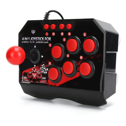 PUSOKEI Universal Nostalgia Fight Stick - Ergonomic USB Wired Joystick for PC/Switch/PS3, Black and Red
