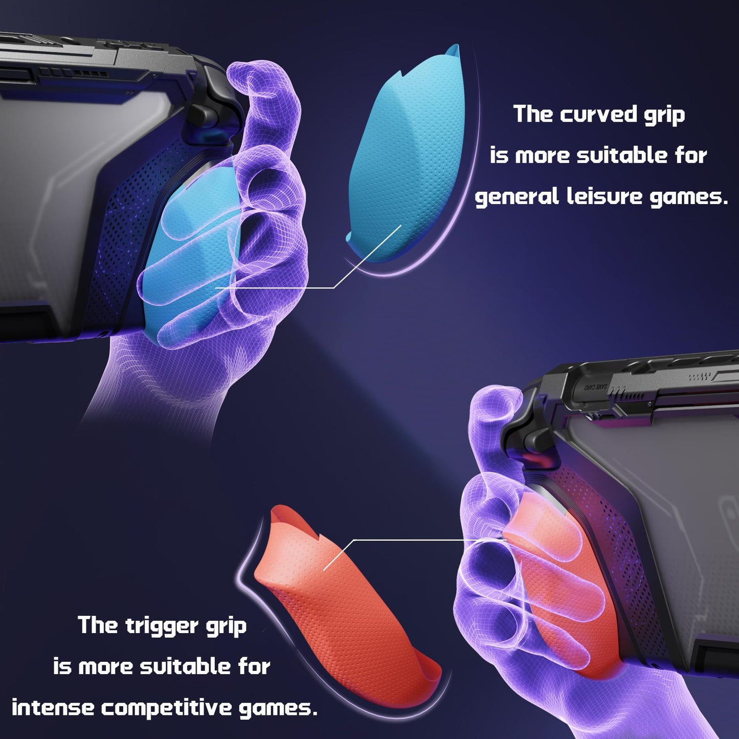 PlayVital Switch 2 Beyond-Grip Dockable Case - Ergonomic Grips, Military-Grade Protection, 2 Joystick Caps, Blue & Orange