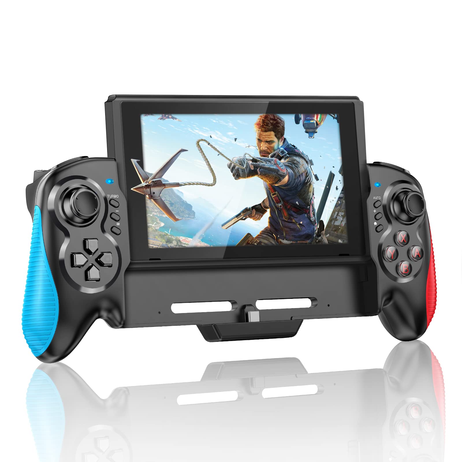 EcRonadX Switch Pro Controller for Nintendo Switch/OLED - Red & Blue, One-Piece Replacement for Joycon, Ideal for Bigger Hands